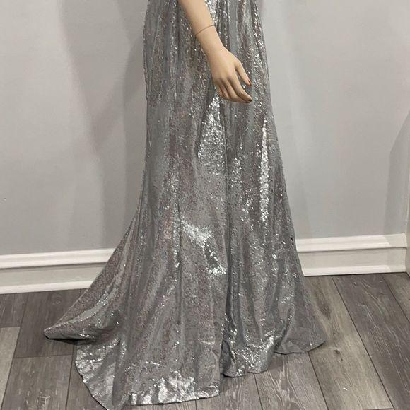 Sequin Sparkling Silver Metallic Formal Gown - Picture 11 of 16